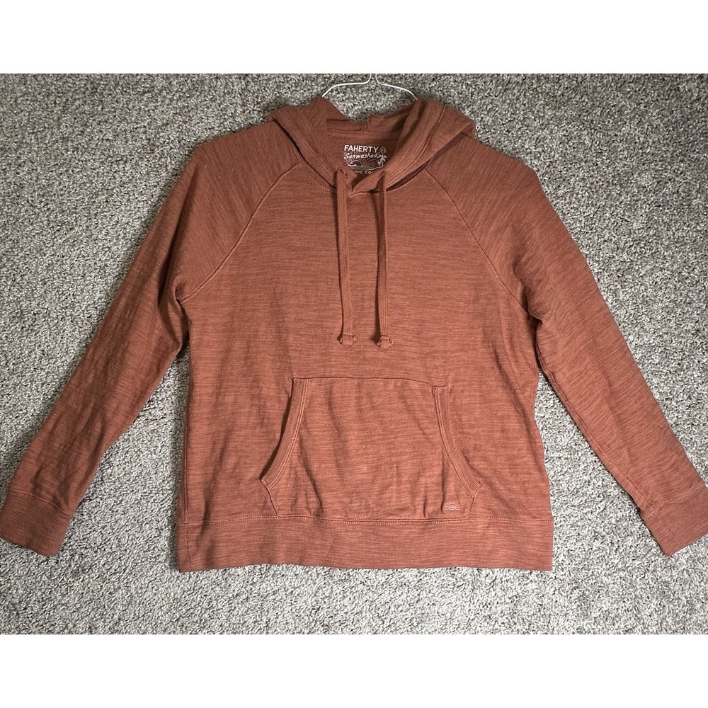 Faherty Sunwashed Slub Hoodie XS Organic Cotton Dusty Sienna Pullover